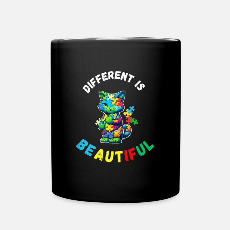 Unterstützen Sie Autismus-Bewusstsein bunte Katze - Tasse einfarbig - Schwarz