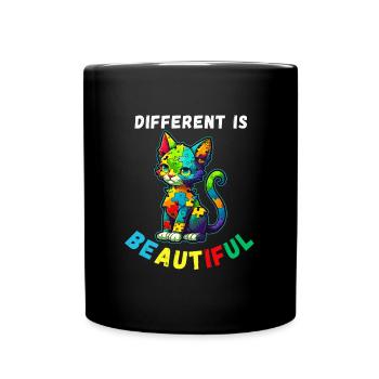 Soutien sensibilisation à l'autisme chat coloré - Mug uni - noir - Devant