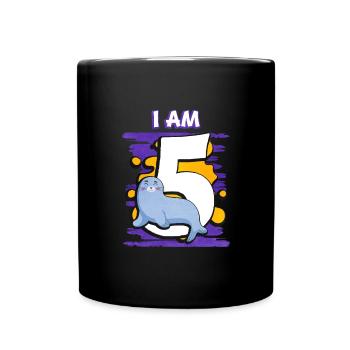 Ich Bin 5 Robbe - Tasse einfarbig - Schwarz - Vorne