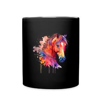 Idée passion chevaux cavalière aquarelle splash - Mug uni - noir - Devant