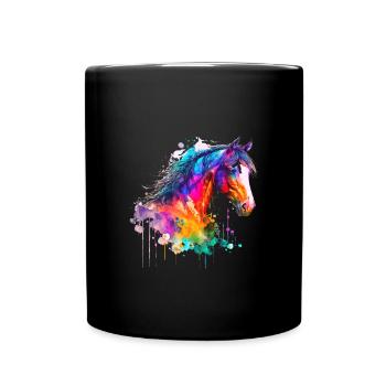 Idée passion chevaux cavalière aquarelle splash - Mug uni - noir - Devant
