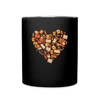 B�cher Herz Bibliophile B�cherwurmliebhaber Valent - Tasse einfarbig - Schwarz - Vorne