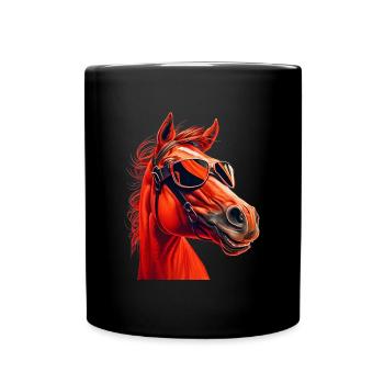 geschenk reiten pferde sonnenbrille humor - Tasse einfarbig - Schwarz - Vorne