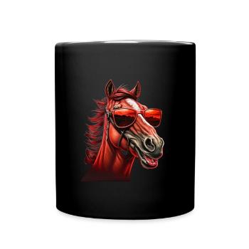 geschenk reiten pferde sonnenbrille humor - Tasse einfarbig - Schwarz - Vorne