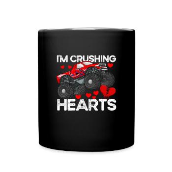 Ich zerquetsche Herzen Monster Truck Boy Valentine - Tasse einfarbig - Schwarz - Vorne