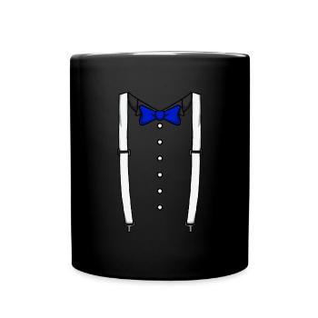 Blaue Fliege Krawatte Hosentr�ger Cummerbund Tuxed - Tasse einfarbig - Schwarz - Vorne
