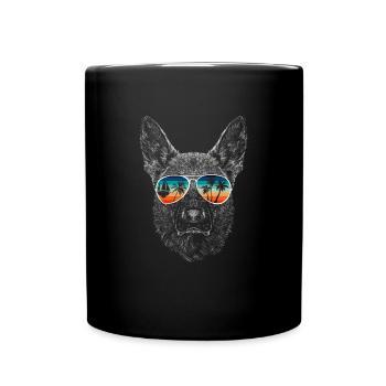 Dog with cool sunglasses for holidaymakers - Full Colour Mug - black - Front