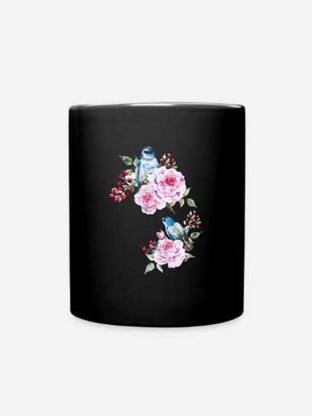 Flowers Bird Floral Birds - Full Colour Mug - black