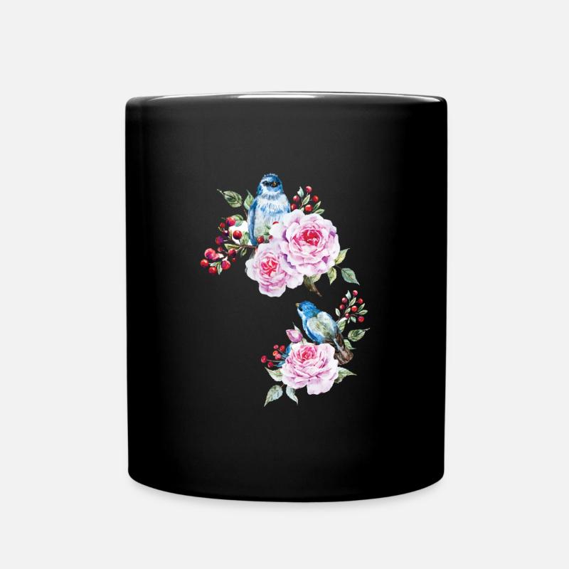 Flowers Bird Floral Birds - Full Colour Mug - black