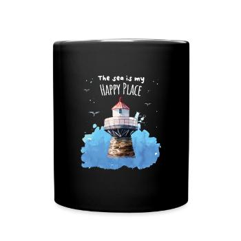 The Sea Is My Happy Place Leuchtturm - Tasse einfarbig - Schwarz - Vorne