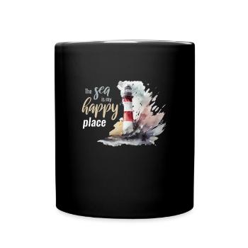 The Sea Is My Happy Place Lighthouse - Full Colour Mug - black - Front