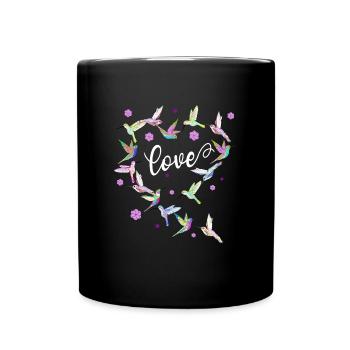 Liebe Hummingbird Heart Vogelbeobachter Kolibri - Tasse einfarbig - Schwarz - Vorne