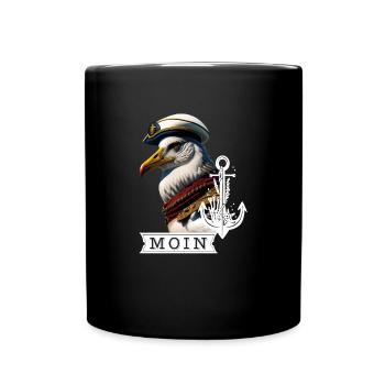 Coole Möwe, Kapitän Küste See Meer , Spruch Moin - Tasse einfarbig - Schwarz - Vorne