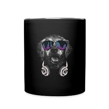 Dog with headphones and cool music glasses - Full Colour Mug - black - Front
