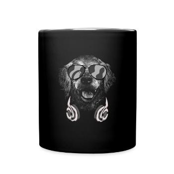 Dog with headphones and cool music glasses - Full Colour Mug - black - Front
