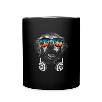 Hund mit cooler Sonnen Brille für Urlauber - Tasse einfarbig - Schwarz - Vorne