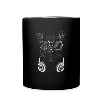 Dog with headphones and cool music glasses - Full Colour Mug - black - Front