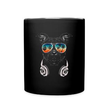 Hund mit cooler Sonnen Brille für Urlauber - Tasse einfarbig - Schwarz - Vorne