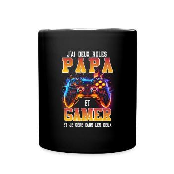 Papa fête des pères gamer jeux-vidéos je gère mari - Mug uni - noir - Devant
