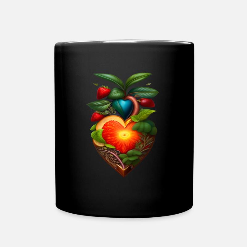 Früchte Obst Herz, Vegan Vegetarisch - Tasse einfarbig - Schwarz