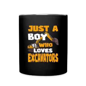 Baufahrzeug Nur ein Junge, der Excavato liebt - Tasse einfarbig - Schwarz - Vorne