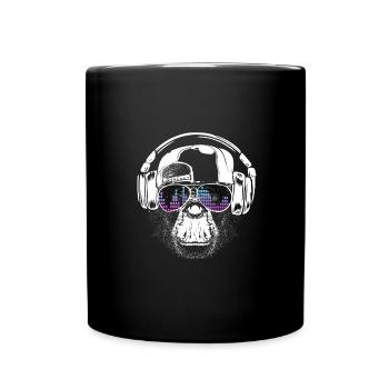 Monkey with headphones and cool sunglasses - Full Colour Mug - black - Front