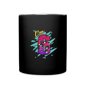 6. Geburtstag - Tasse einfarbig - Schwarz - Vorne