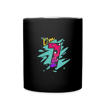 7. Geburtstag - Tasse einfarbig - Schwarz - Vorne
