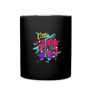 10. Geburtstag - Tasse einfarbig - Schwarz - Vorne