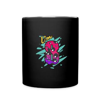 8. Geburtstag - Tasse einfarbig - Schwarz - Vorne