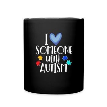 Ich liebe jemanden mit Autismus Blue Heart Autism - Tasse einfarbig - Schwarz - Vorne