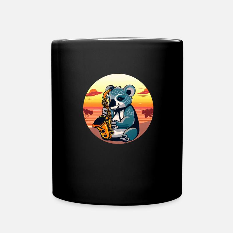 Koala playing saxophone at sunset - Full Colour Mug - black
