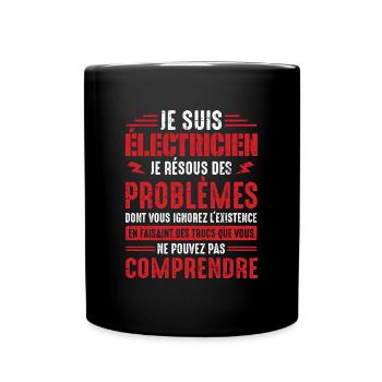 Idée cadeau papa humour fête des pères électricien - Mug uni - noir - Devant