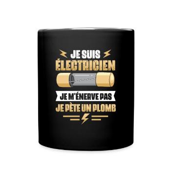 Idée cadeau papa humour fête des pères électricien - Mug uni - noir - Devant