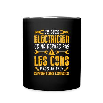 Idée cadeau papa humour fête des pères électricien - Mug uni - noir - Devant