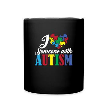 Ich liebe jemanden mit Autismus -Herz -Autismus -B - Tasse einfarbig - Schwarz - Vorne