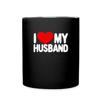 Ich liebe meinen Mann rotes Herz Frau Ich liebe me - Tasse einfarbig - Schwarz - Vorne