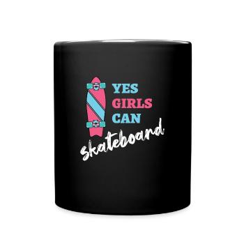Yes Girls Can Skateboard Skaterin - Tasse einfarbig - Schwarz - Vorne