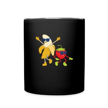 Banane-Erdbeere Sommer - Tasse einfarbig - Schwarz - Vorne