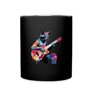 Cat playing guitar - Full Colour Mug - black - Front