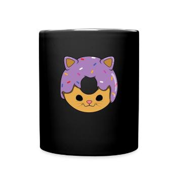 Katze Donut - Tasse einfarbig - Schwarz - Vorne