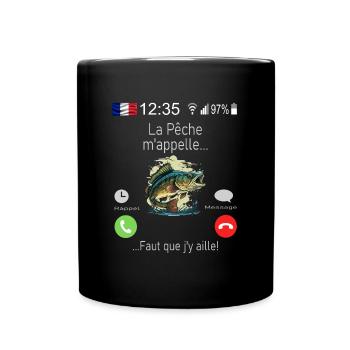 La Pêche M appelle Faut que j y aille - Mug uni - noir - Devant