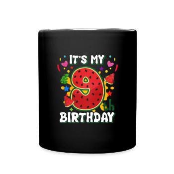 9 Birthday Watermelon Summer Gift - Full Colour Mug - black - Front