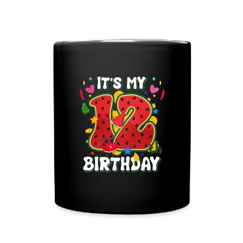 12th Birthday Watermelon Summer Gift - Full Colour Mug - black - Front