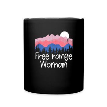 Freilandfrau im Freien lustige Frauencamping - Tasse einfarbig - Schwarz - Vorne