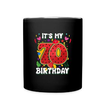 70. Geburtstag Wassermelone - Tasse einfarbig - Schwarz - Vorne