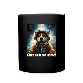 Hund im Weltraum LAIKA Raumfahrt Astronaut - Tasse einfarbig - Schwarz - Vorne