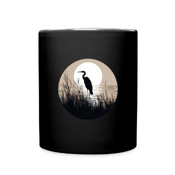 Heron in reeds - Full Colour Mug - black - Front