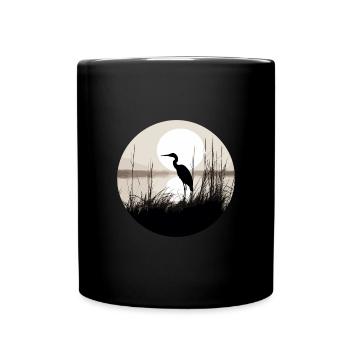 Heron in reeds - Full Colour Mug - black - Front