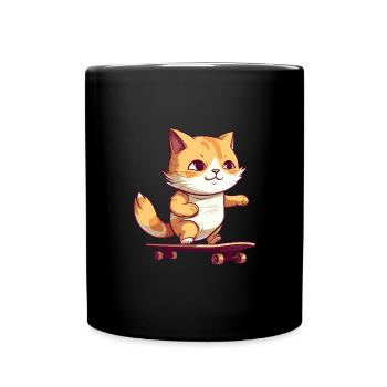 Skateboarder Katze Mädchen Skater - Tasse einfarbig - Schwarz - Vorne